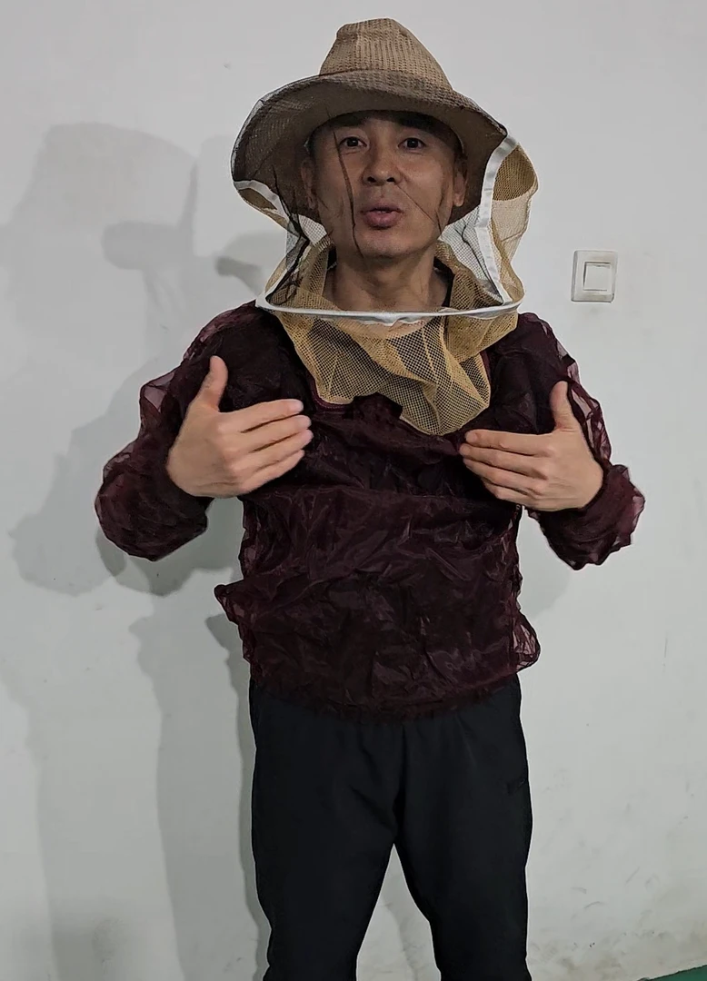 蜂衣，精密纱网，结实，通风透气，牛仔帽，纱网透明度高➕橡胶手套