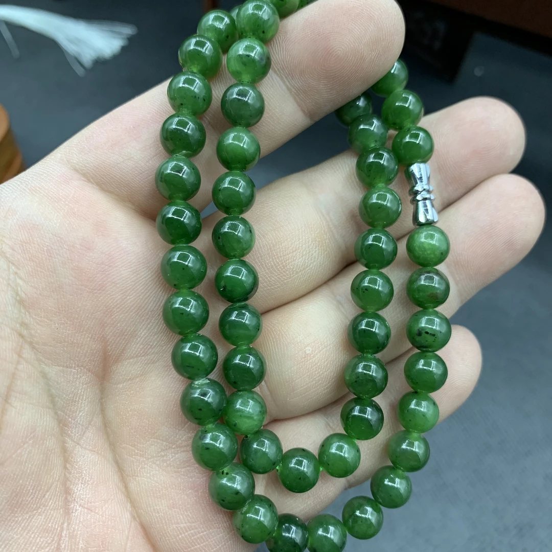 碧玉菠菜绿卡8M56颗带黑点妈妈链锁骨链女款时尚满绿素圈高货气质