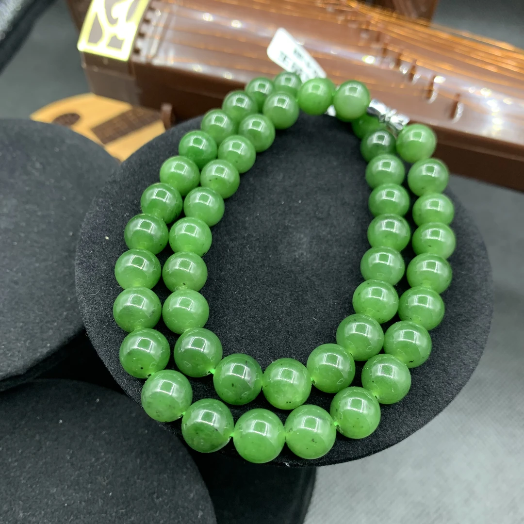 碧玉卡10MM46颗菠菜绿苹果绿正阳绿微黑点妈妈链锁骨链气质女款