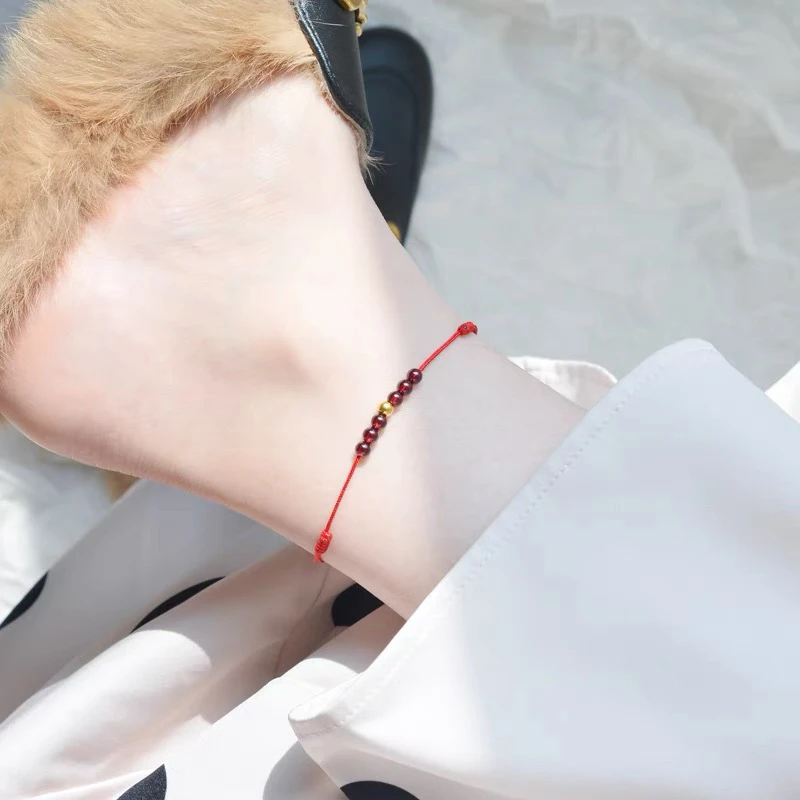 手工红绳石榴石手链脚链