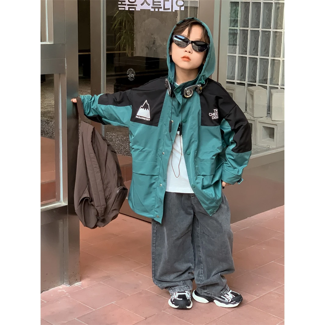 韩版童装男童冲锋衣春季2024新款儿童中小童户外露营防风防水外套