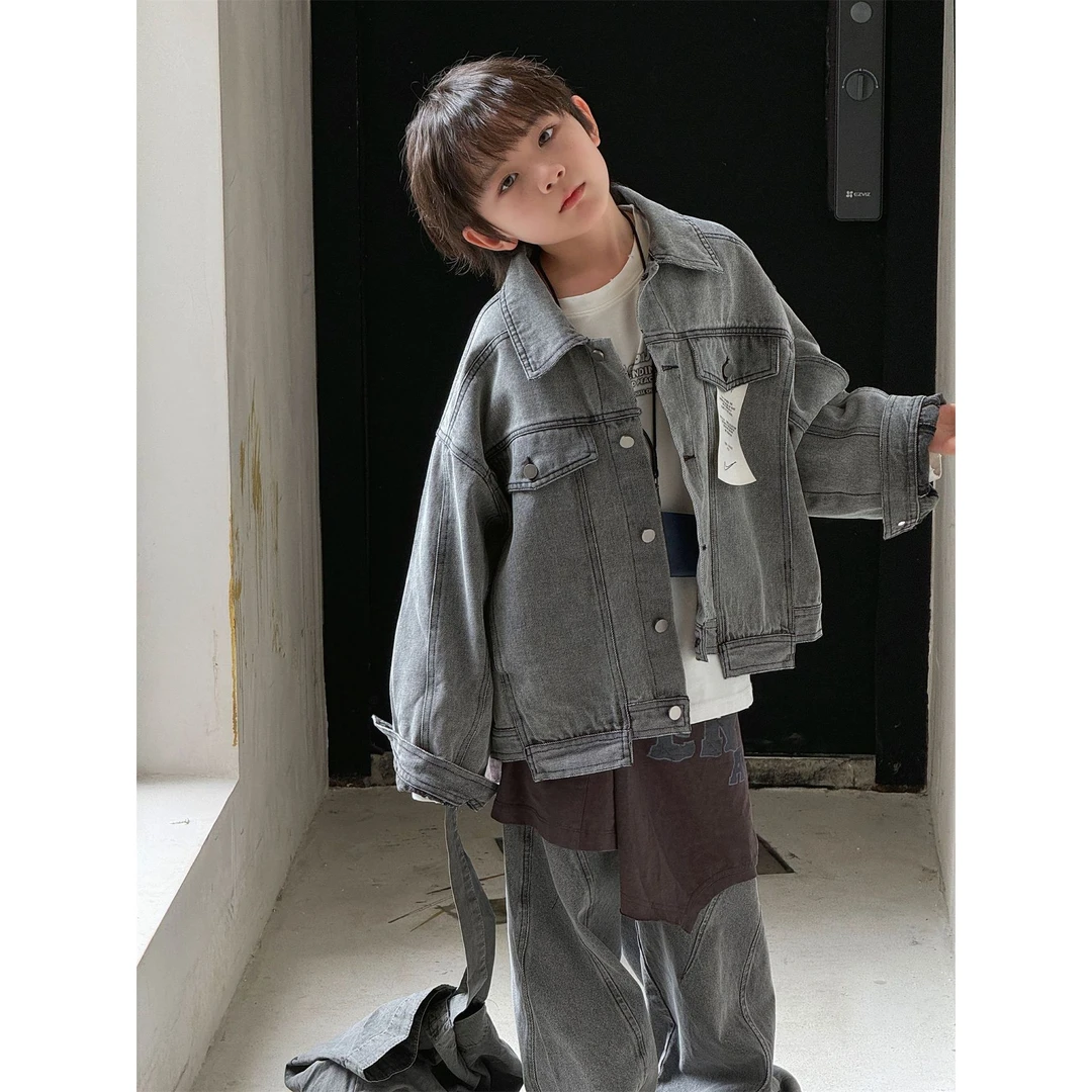TBB童装男童2024秋季韩版新款复古牛仔外套中大童时尚百搭上衣