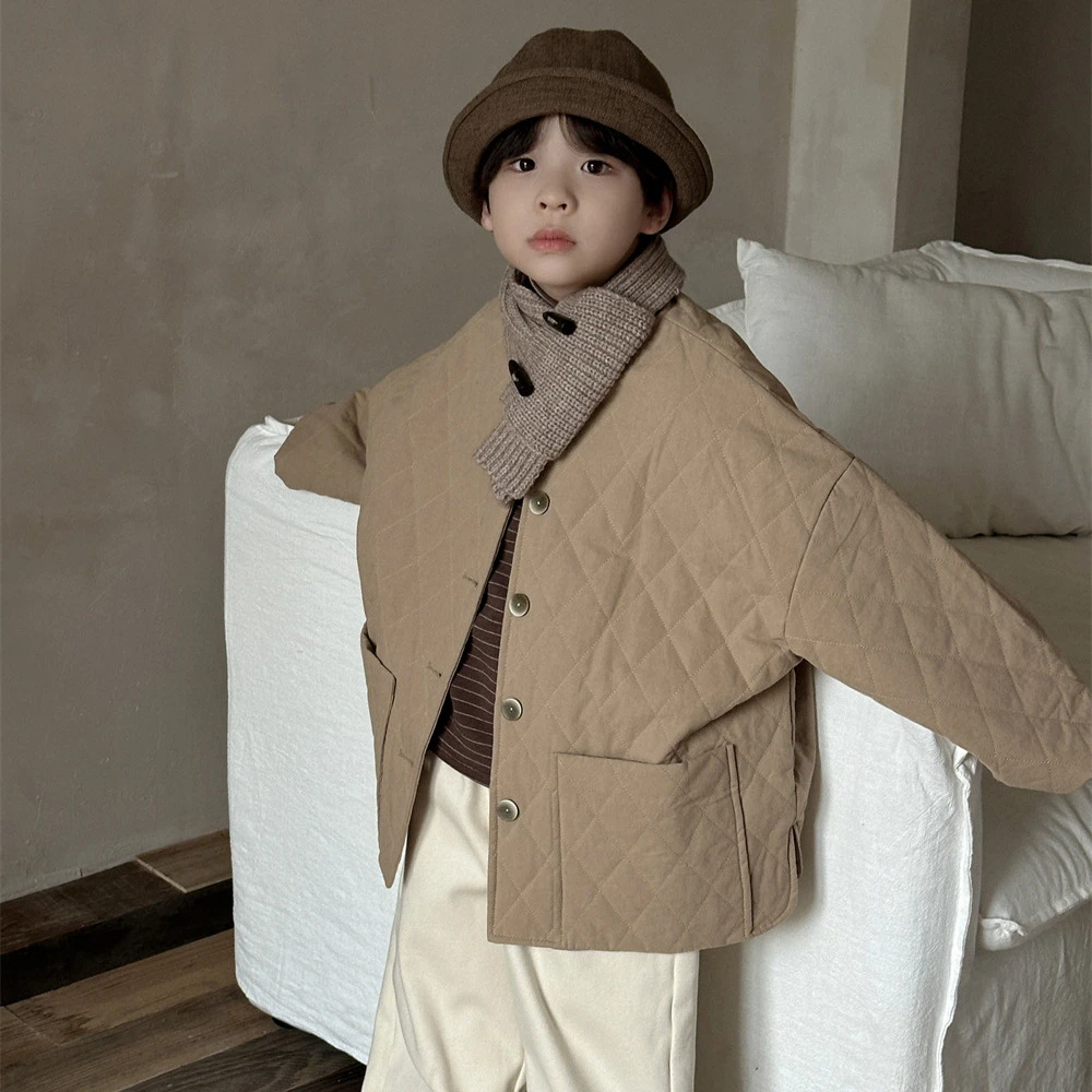 TBB童装2024冬装韩版菱格保暖棉服开衫宝宝棉袄夹克上衣-90117