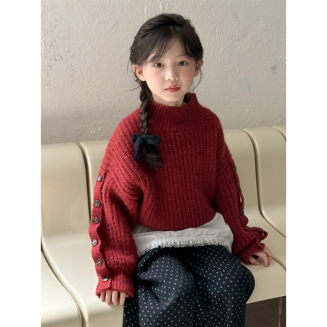 馨爸专属-71152-冬季女童粗线毛衣中大童宝宝加厚套头针织衫
