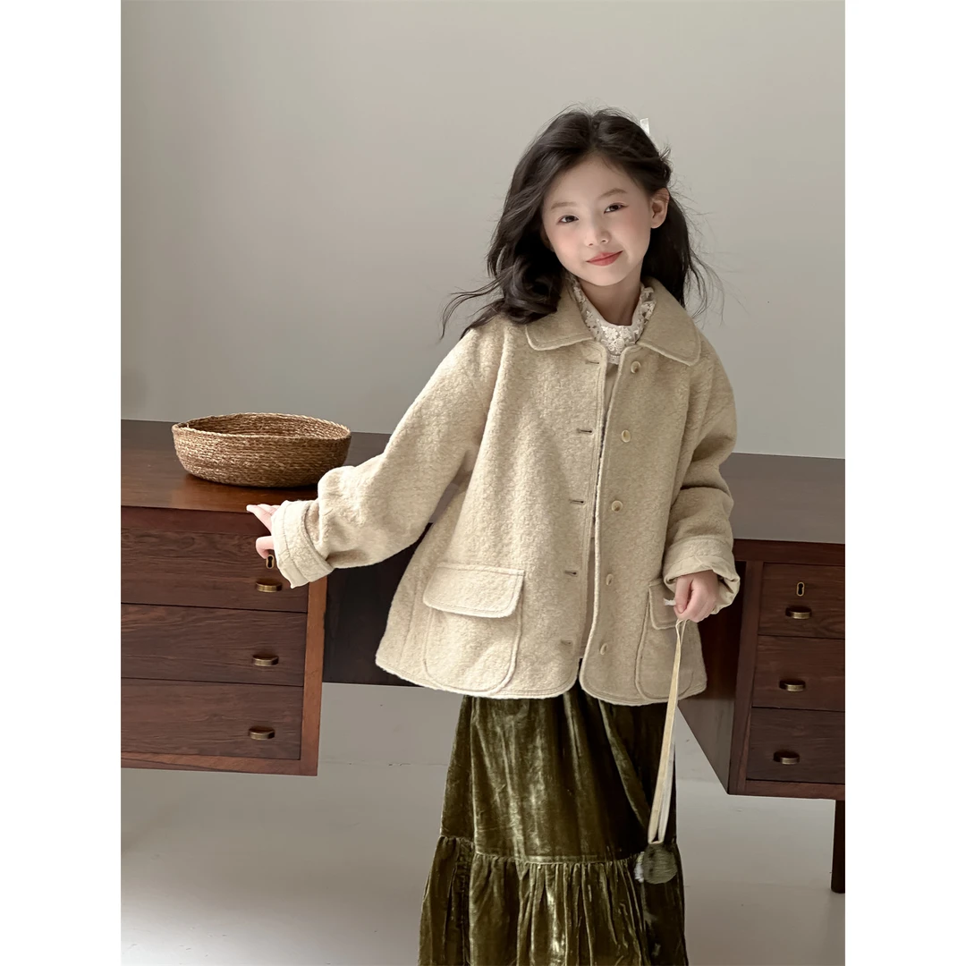 71166-韩版2024新款冬季女童翻领外套中大童时髦夹棉夹克 上衣潮