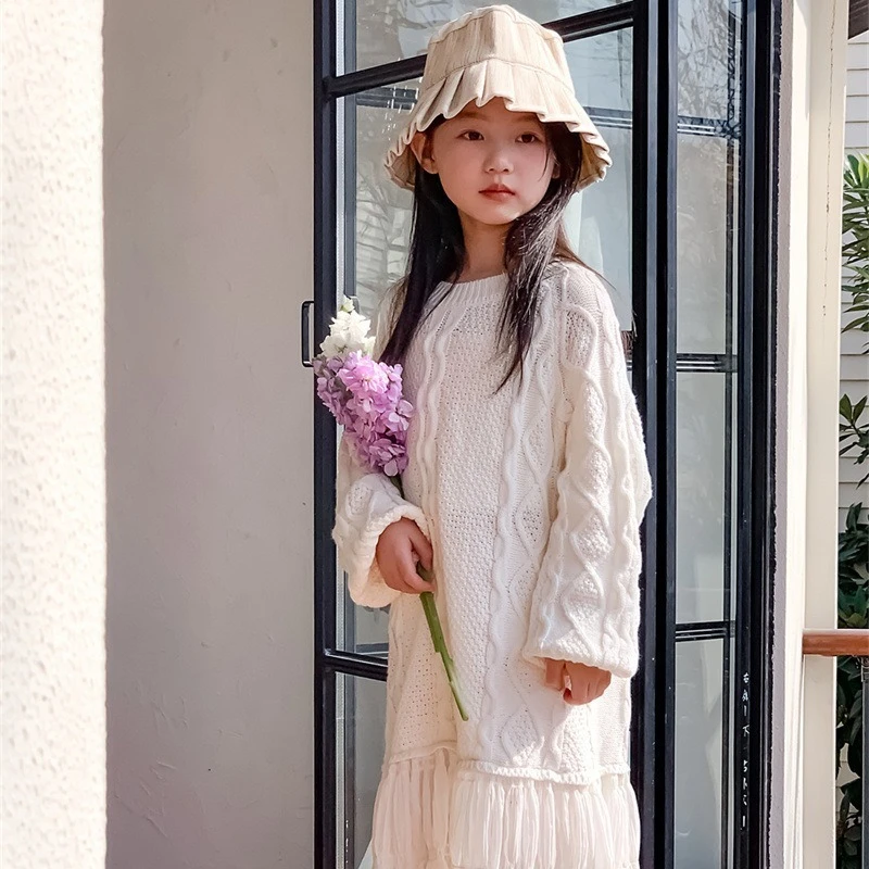 织里春夏童装女童毛衣连衣裙新款儿童宝宝韩版洋气针织网纱裙子