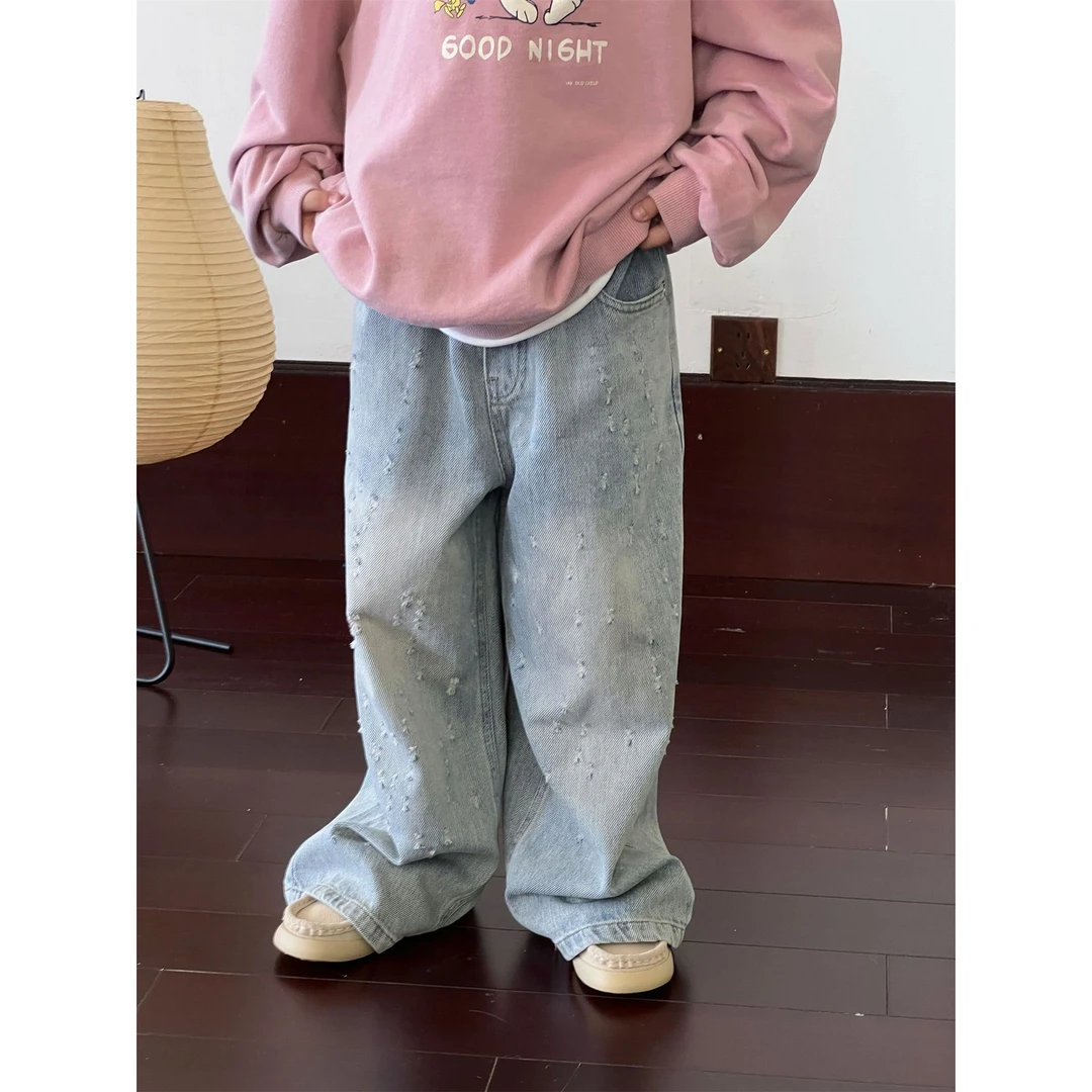 TBB童装 男童2024秋季韩版新款破洞牛仔裤中大童宽松直筒休闲裤