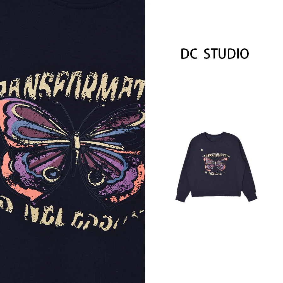 DC STUDIO【彩蝶】2024秋冬新款女士潮流宽松百搭重工卫衣