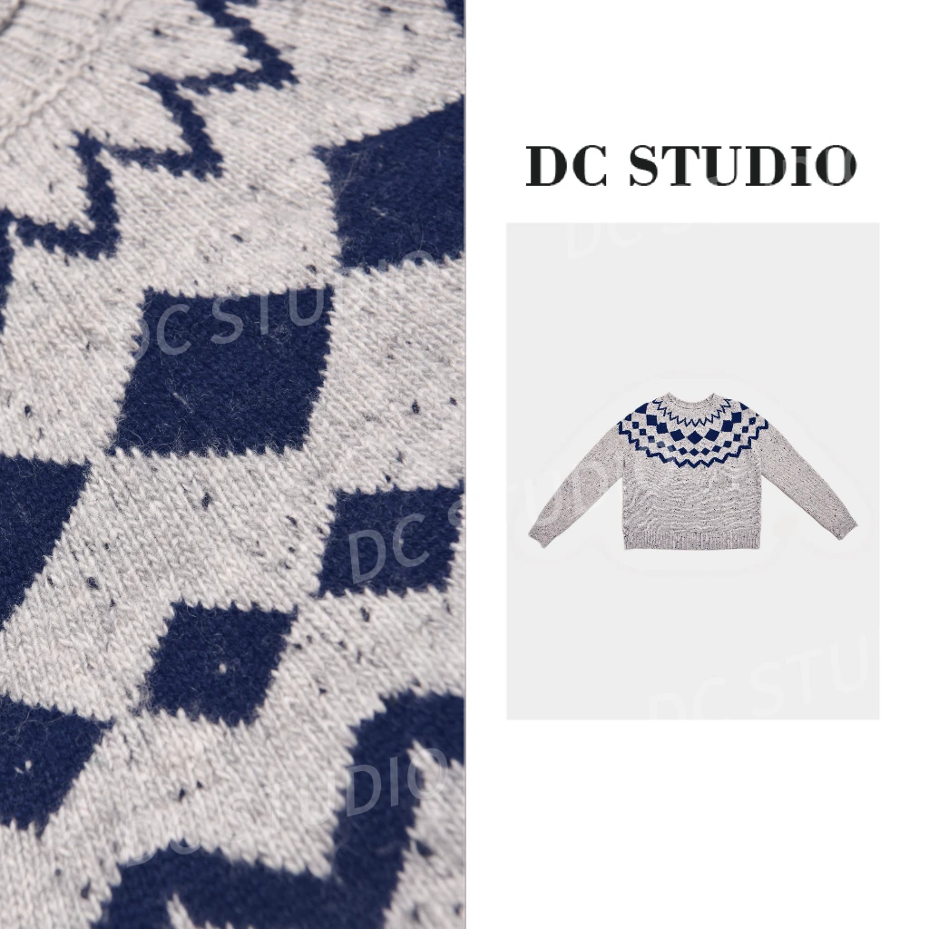 DC STUDIO【冬序】2024秋冬新款时尚休闲条纹保暖提花圆领羊毛毛衣