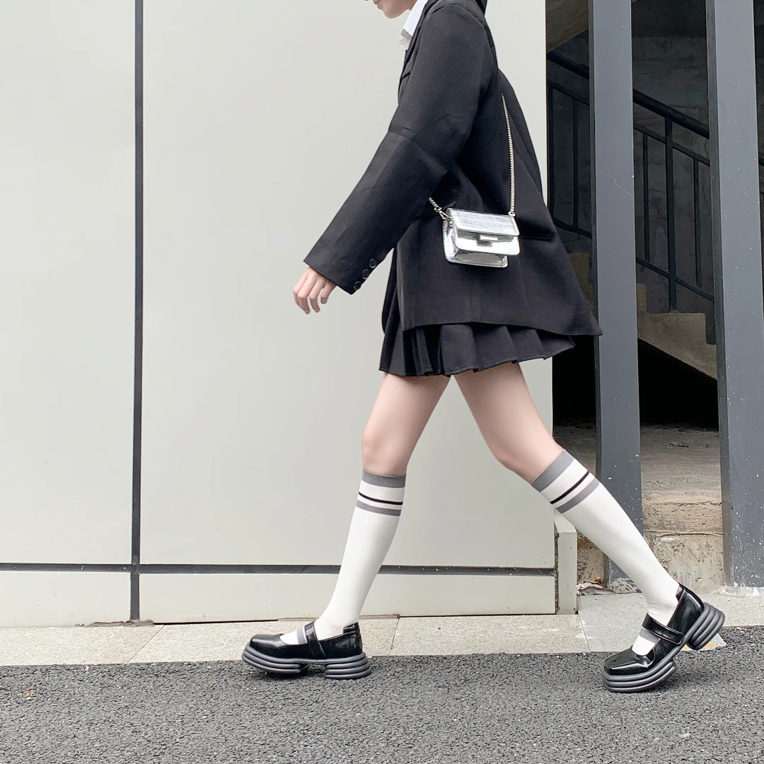 【学院小腿袜】百搭学院风双针简约韩版穿搭小腿袜
