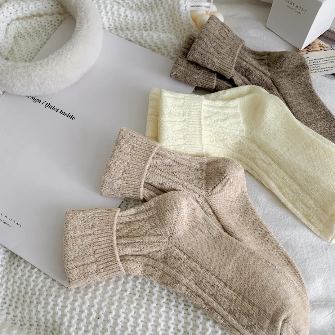 【韩版反织】冬季保暖ins风纯色韩系温柔风简约中筒袜堆堆袜