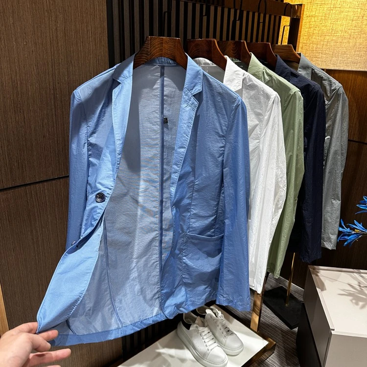 云端轻盈感 夏季款男士西装式夹克外套轻奢纯色百搭防晒衣皮肤衣