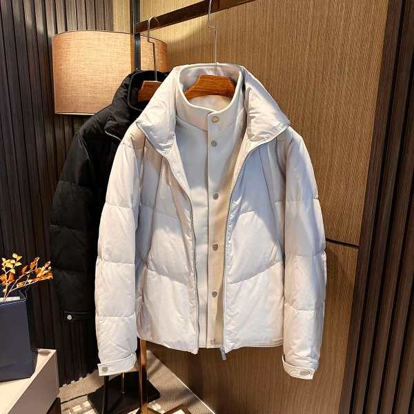 【御寒新潮 组合假两件】冬季高档纯色立领加厚保暖90白鸭绒羽绒服
