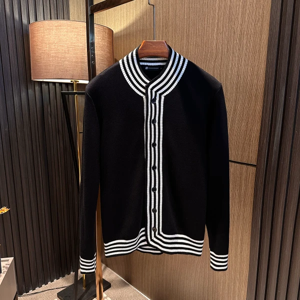 时髦都市感！25秋季新款男士条纹撞色百搭立领针织衫开衫毛衣外套