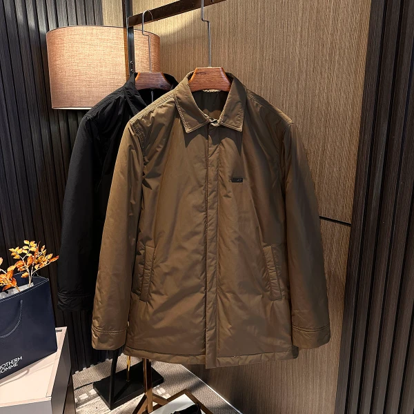 【简约至及 高贵色系】25冬装男士百搭纯色衬衫领翻领中长款羽绒服