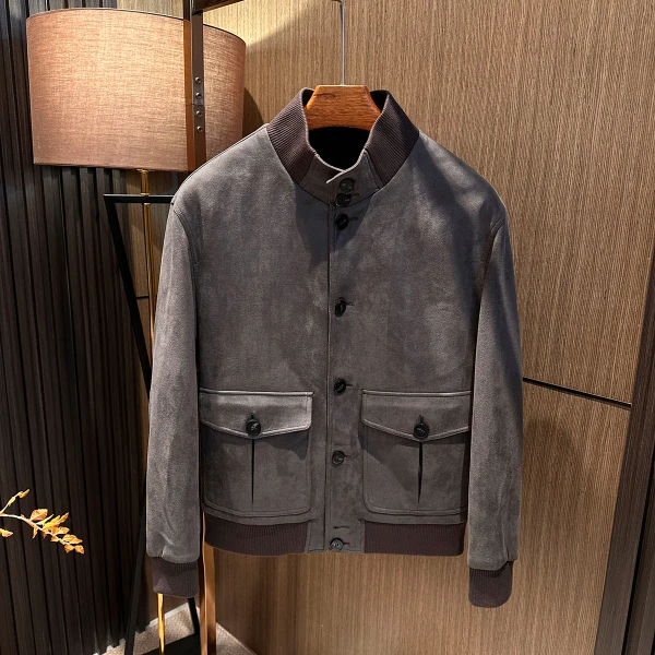 【老钱标配 针织领拼接】25秋冬男士立领百搭高档绒面加棉加厚夹克