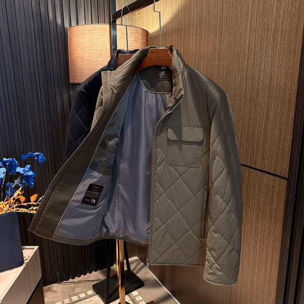 纯羊毛填充！冬季男士商务休闲立领纯色高档菱格棉衣保暖棉袄外套