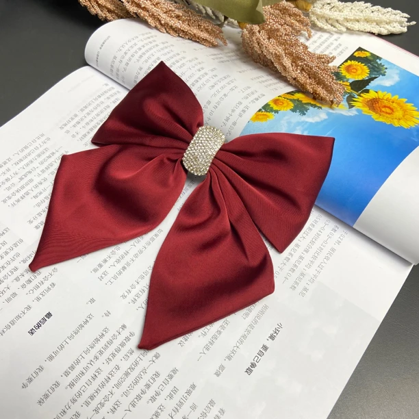 非金属布艺发饰 【璐璐推荐】微镶小钻高级轻奢缎面蝴蝶结发夹