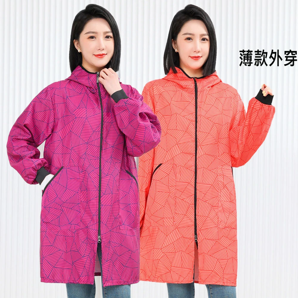 轻薄款时尚外穿围裙长袖家用拉链罩衣男女工作服微防水防尘加长款