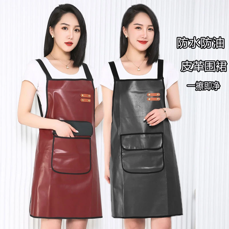 防水防油软皮围裙无袖pu皮革罩衣家用厨房做饭时尚男女工作服成人