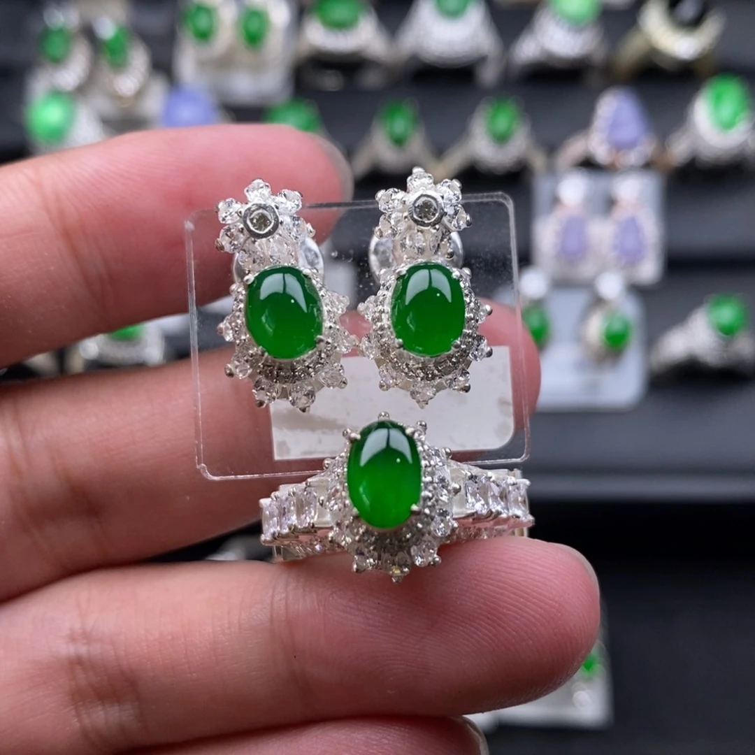 定制翡翠未镶嵌缅甸天然翡翠绿蛋套装