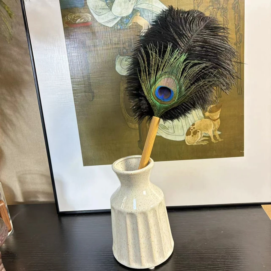 鸵鸟毛孔雀尾摆件原创羽毛家居饰品质感时尚百搭真羽毛摆放diy