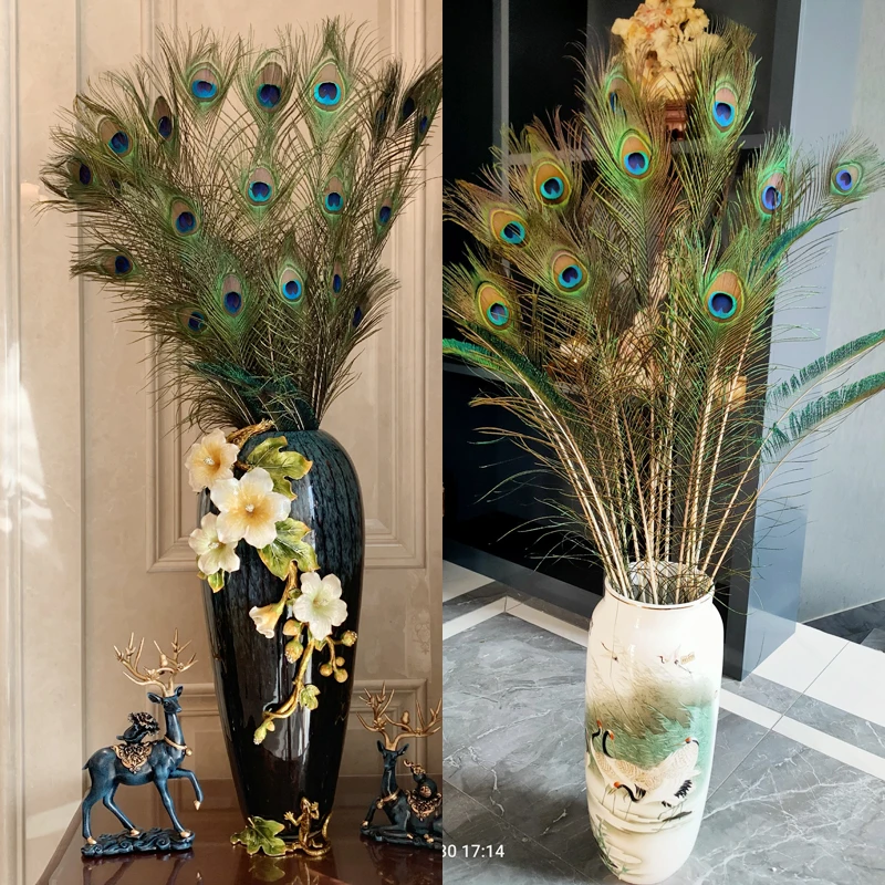 【大眼】家居饰品摆件天然孔雀羽毛花瓶孔雀毛真羽毛孔雀翎尾装饰品
