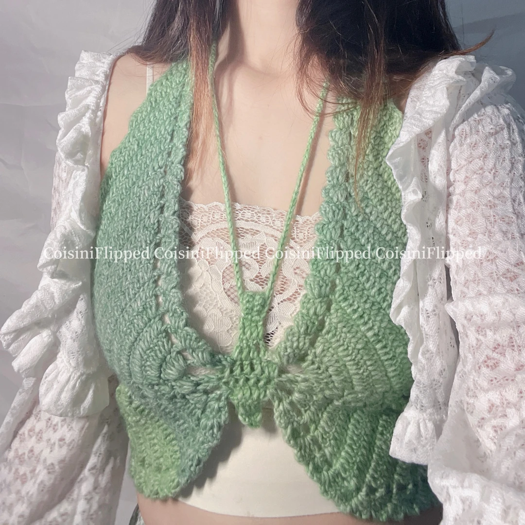 成品·渐变款蝴蝶吊带·纯手工定制毛线蝴蝶吊带编织性感纯欲