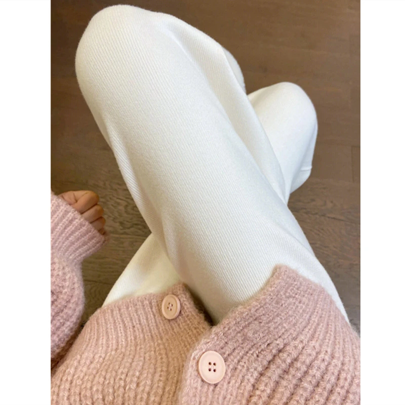 糯米裤针织白色绒毛阔腿裤女秋冬高腰直筒显瘦休闲垂感拖地长裤子