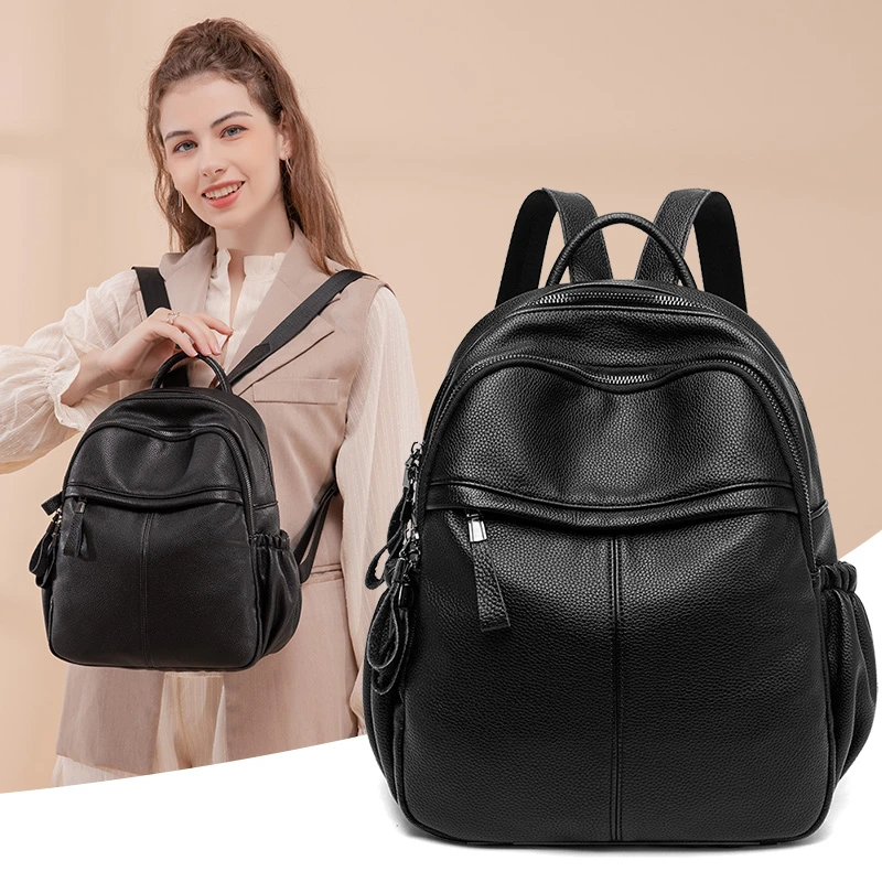 圣若瑞斯真皮双肩包女2025新质感软皮时尚百搭大容量妈妈旅行背包