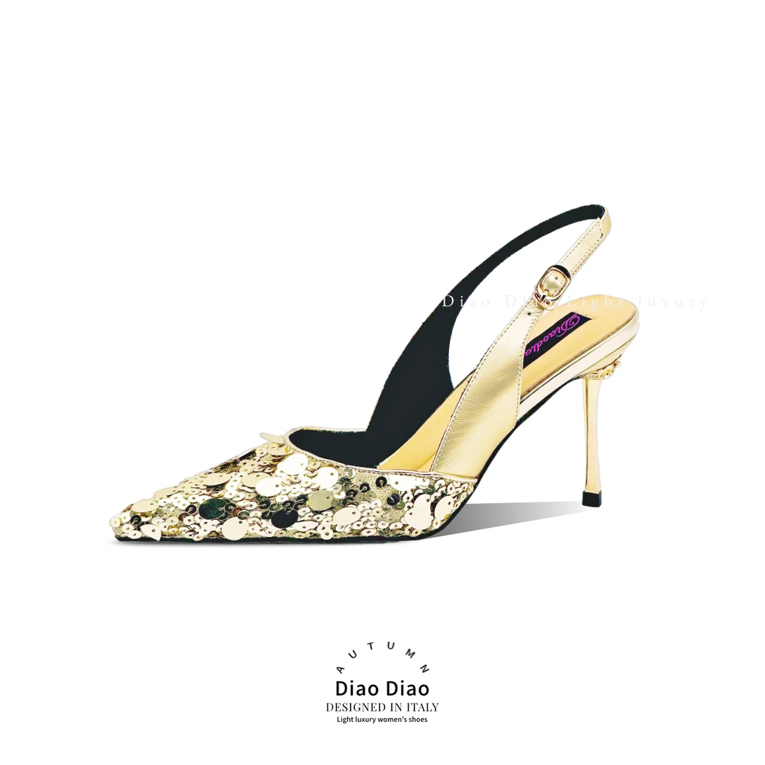 DiaoDiao【新款凉鞋】2024年夏季时尚百搭气质浅口高跟鞋尖头细高跟