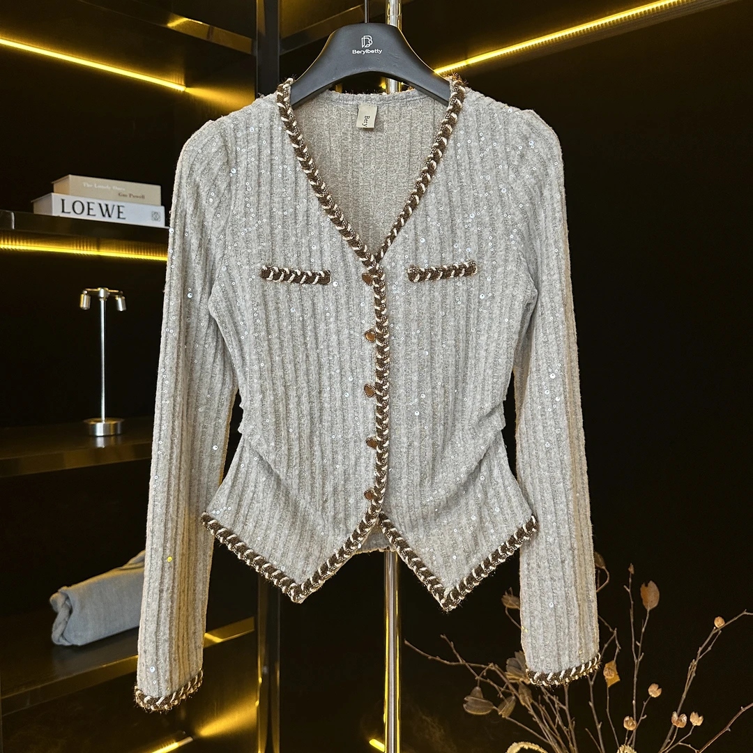 秋季新款亮片开衫设计修身百搭气质上衣KK B1337