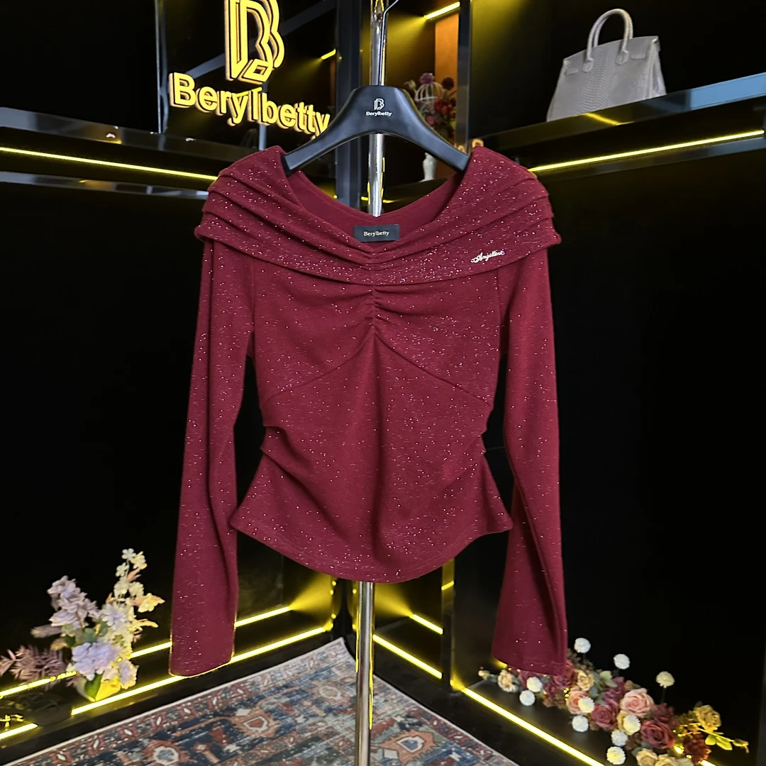 轻奢百搭修身冬季时尚气质高级感红色洋气显瘦上衣LJ B1609