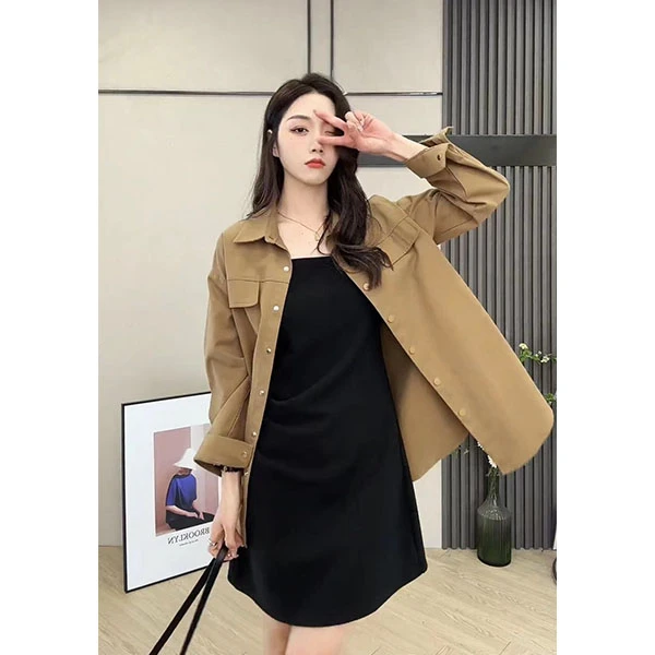 法式秋季新款高级感牛仔棉衬衫外套女2024时尚洋气百搭连衣裙套装
