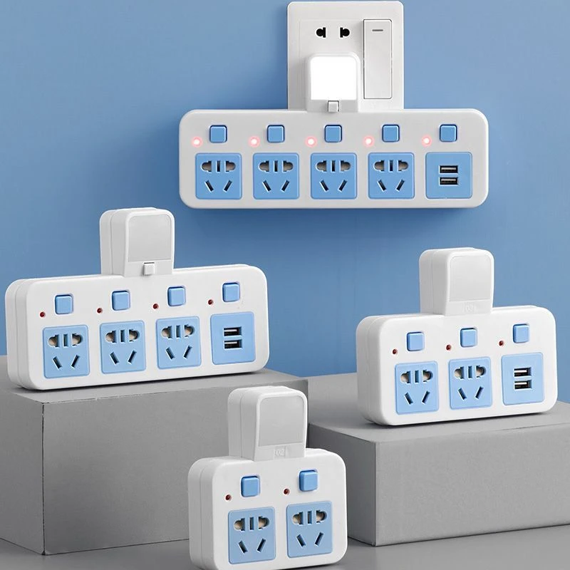 办公纯铜多孔多功能转换器插座独立开关夜灯USB一转多位插排插头