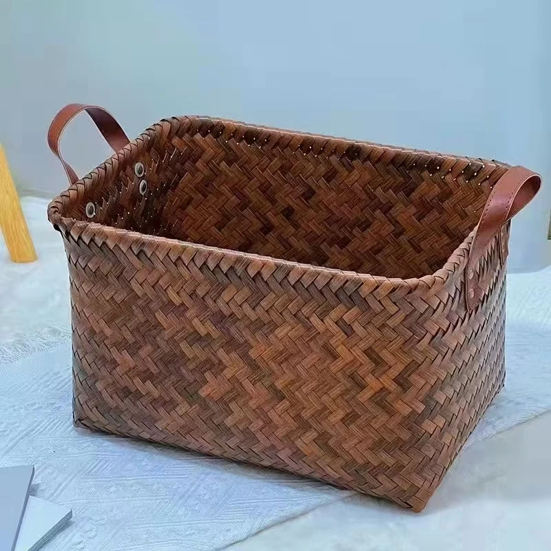 手工编织收纳筐仿藤编玩具零食收纳盒衣物收纳篮