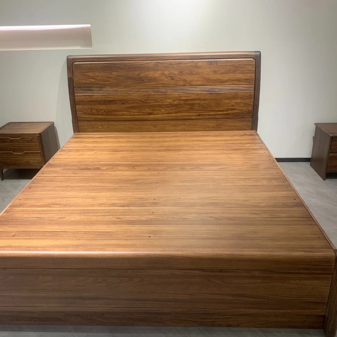 LF801#实木床乌金木1.8米主卧新中式双人床1.5米储物高箱卧室大床