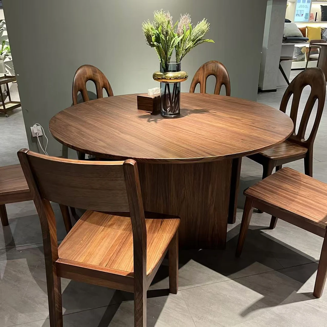 实木圆餐桌乌金木餐桌1.4米饭桌1.6米家用1.8米转盘实木餐桌餐椅