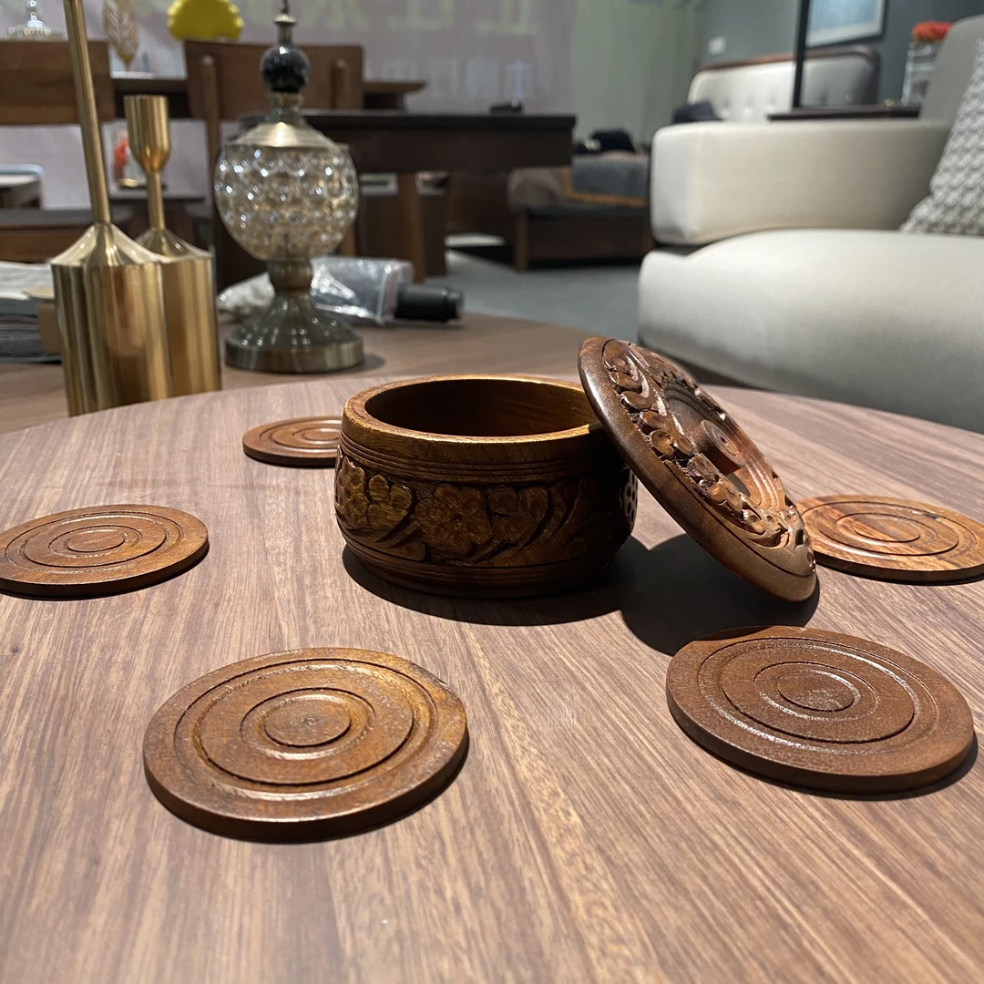 D杯垫#巴基斯坦F阔叶黄檀纯手工雕花杯垫（6片/套）