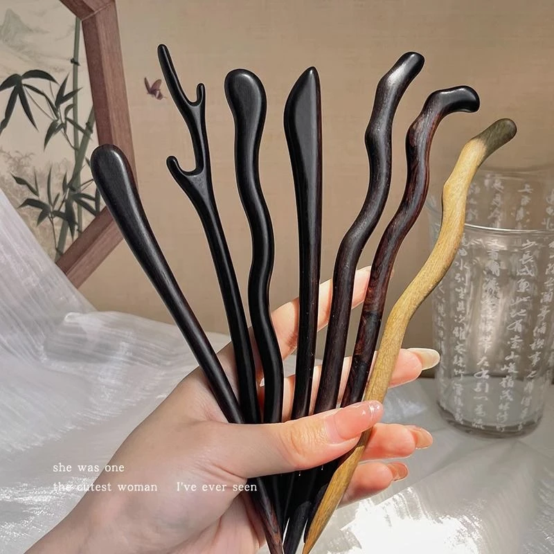 新中式黑檀木古风高级感发簪汉服旗袍头饰