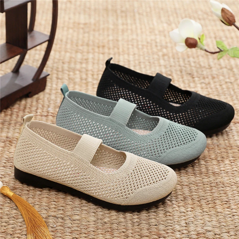 夏季新款凉鞋老北京布鞋透气网面软底豆豆鞋黑色工作舒适单鞋