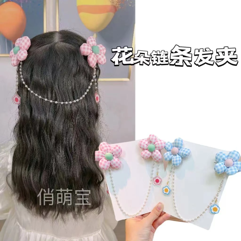 【俏萌宝】儿童额链花朵发夹链条花侧边夹