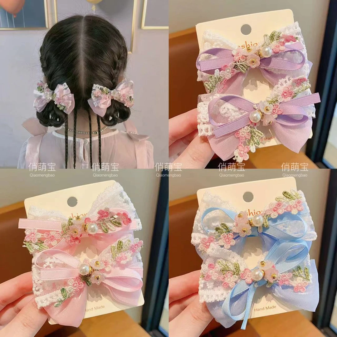 【俏萌宝】儿童蕾丝珍珠蝴蝶结发夹可爱女童公主网红碎发头饰发饰
