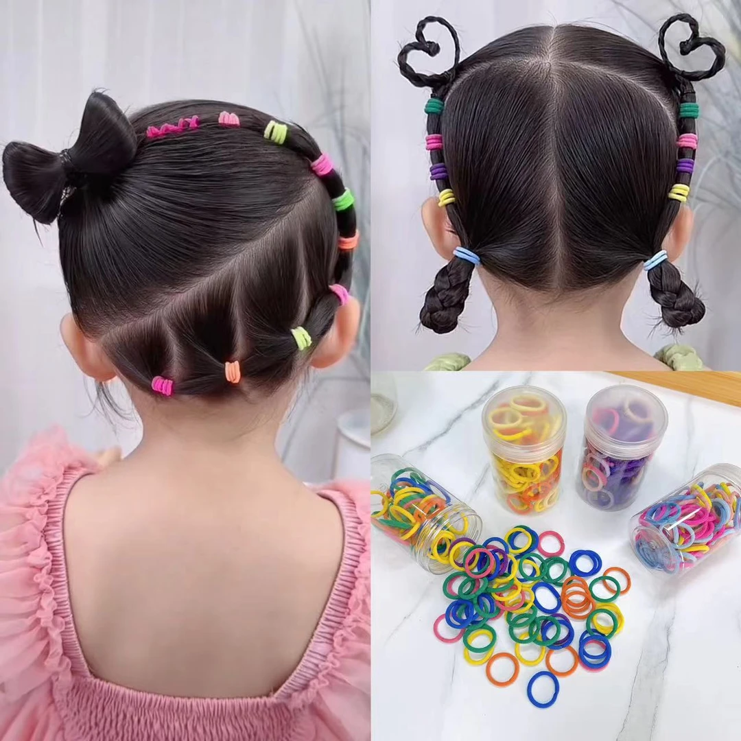 【俏萌宝】小号发圈彩色小皮筋罐装儿童皮筋女童2cm头绳拇指发绳
