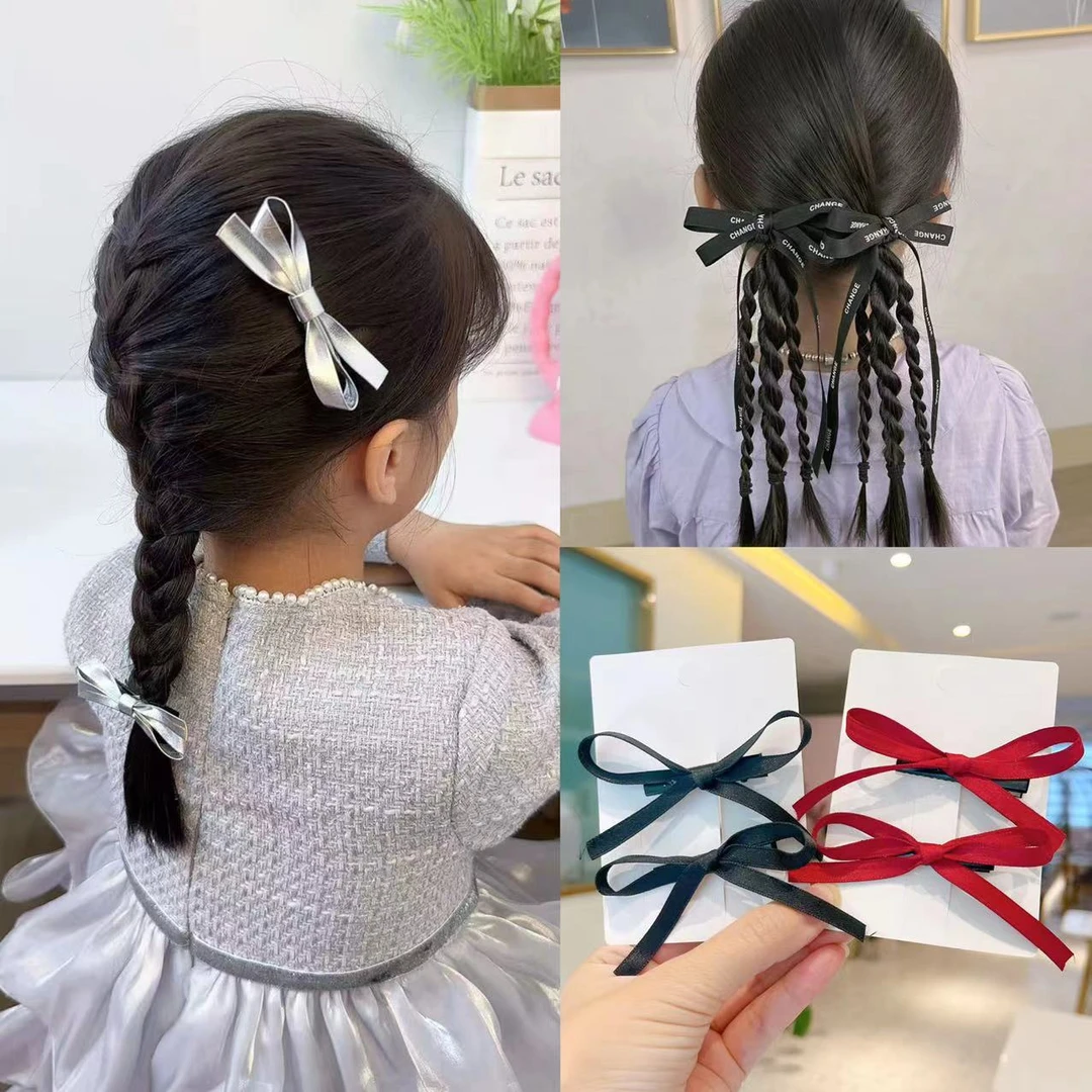 韩国新款小蝴蝶结发夹女韩版甜美女童编发小发夹可爱一字夹侧边夹