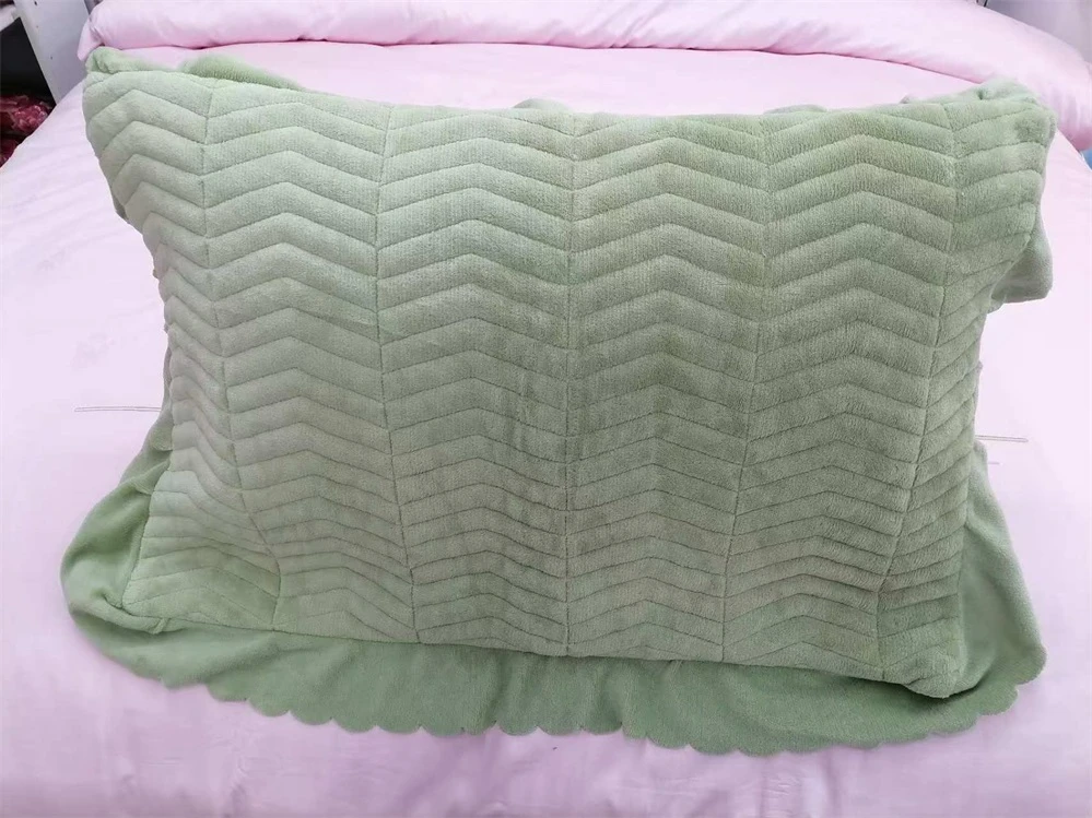 一对装 纯色加厚绗缝可机洗保暧绒枕套