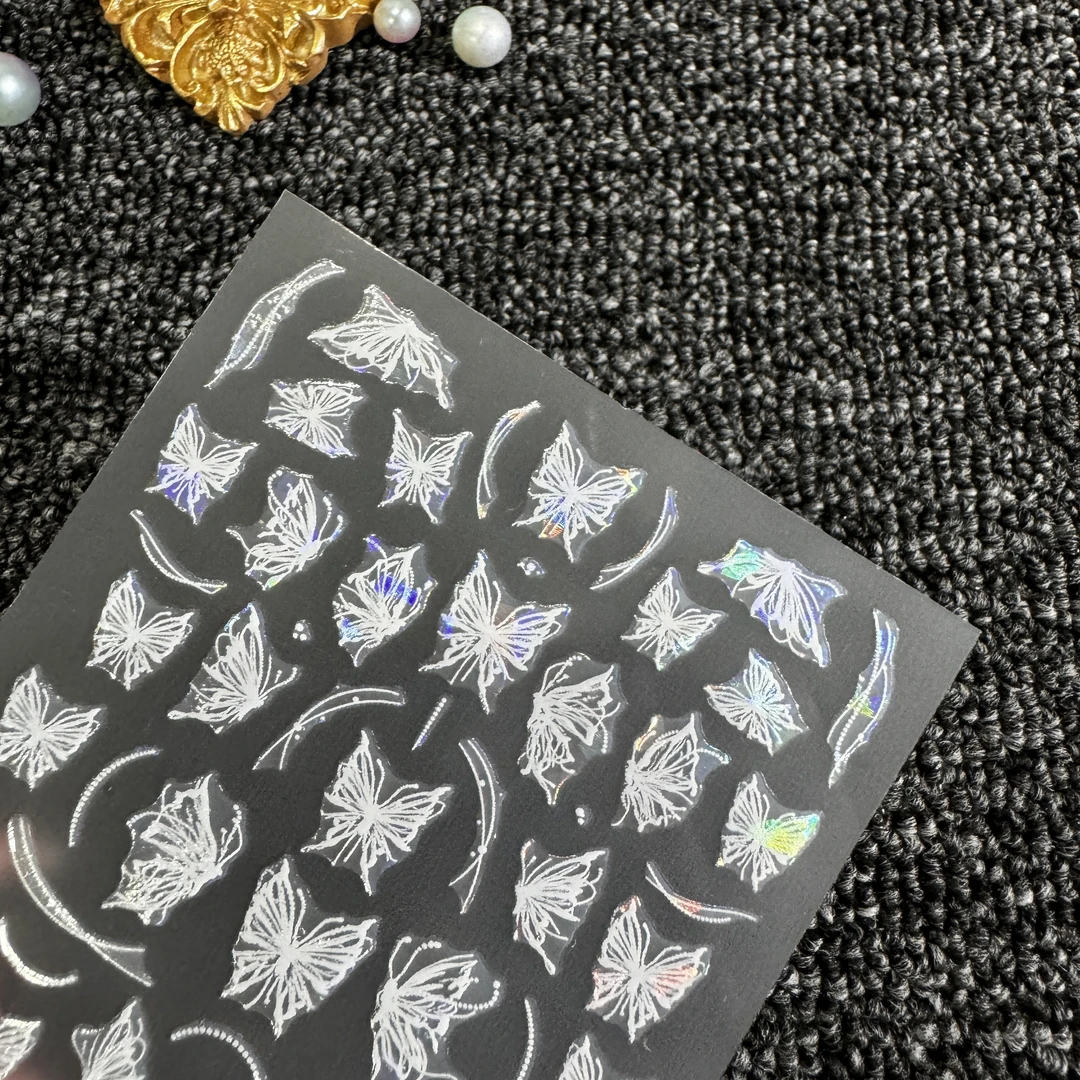 【3张】蕾丝白色小熊字母银色日系磨砂工艺不掉色款美甲贴纸HG-9134