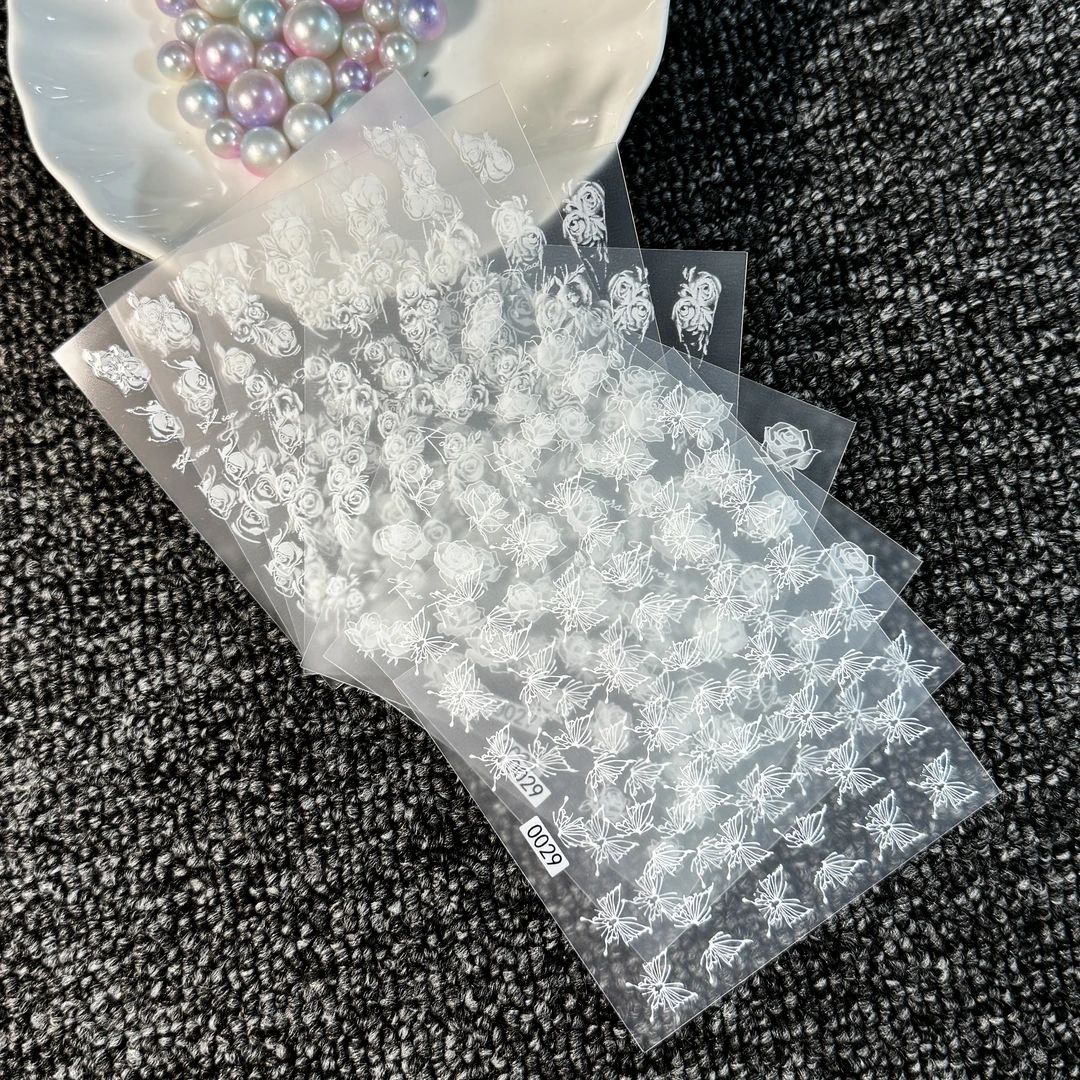 【蝶恋花8张】复古蕾丝白色可爱字母简约穿戴式日系卡通款美甲贴纸