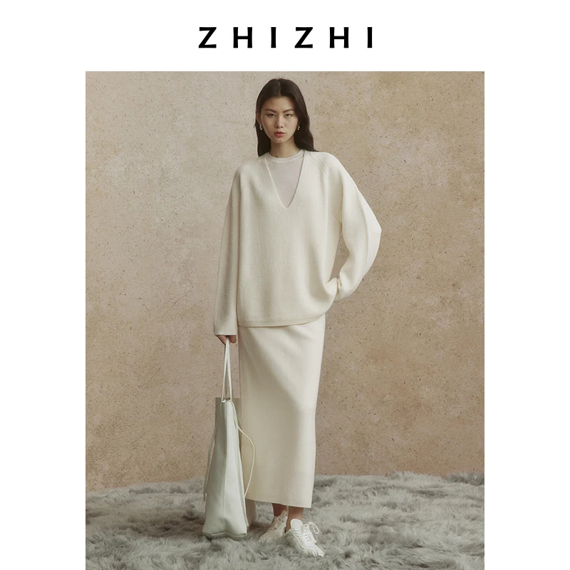 致知 卷春空 静奢感套头衫2024冬季新款休闲宽松质感ZZ2DWKZ0054