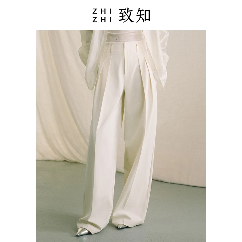致知荐金蕉 超高腰阔腿裤2024春新款骨感高腰廓形设计ZZ2DSWK9036